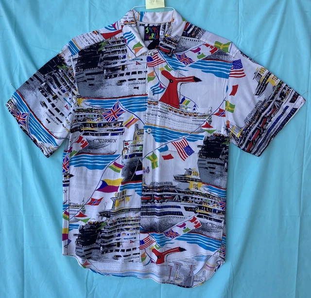 Vintage Jams World Mens Hawaiian Aloha Rayon shirt Carnival Cruises Size Small