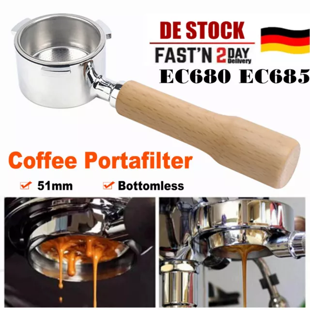 51mm Kaffee Bodenloser Siebträger & Filterkorb für DeLonghi Dedica EC680/EC685