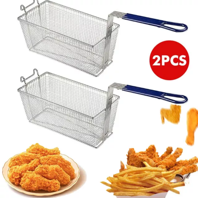 2pcs Commercial Fryer Frying Basket Chip Fish Deep Fat Takeaway 340x165x150mm