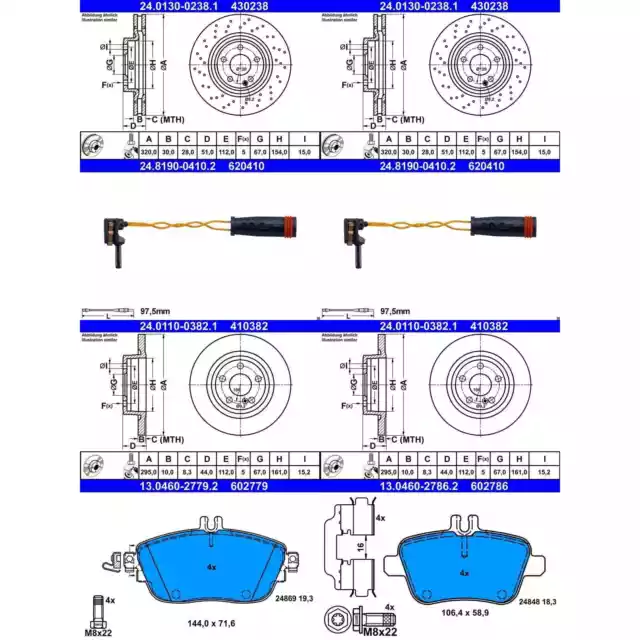 ATE BREMSSCHEIBEN + BELÄGE VORNE + HINTEN passend für W176 W246 C117 X117 X156
