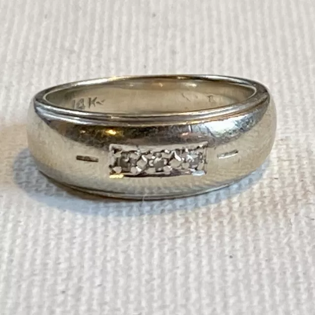 Antique Art Deco Diamond 14K White Gold Band Estate Ring Sz 4.5 Engagement 1930s