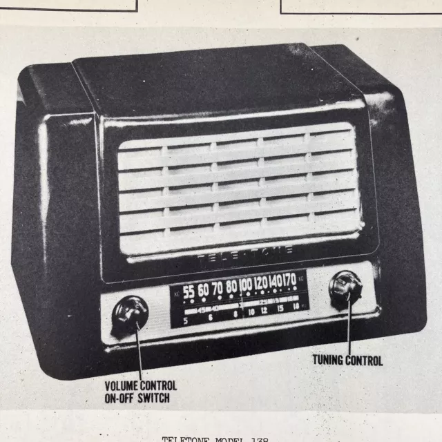 Vintage Original 1947 Tele-Tone Radio Model 138 Wire Schematic Service Manual