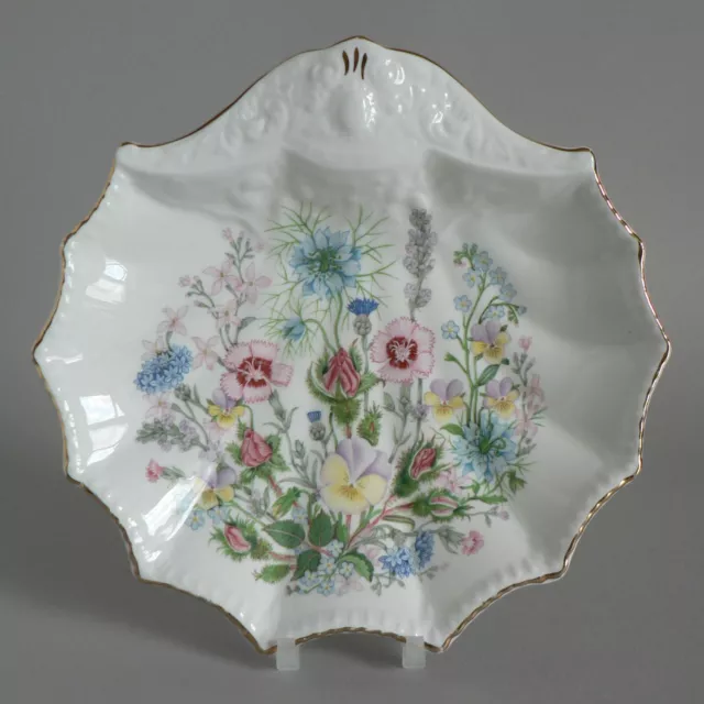 Aynsley Wild Tudor Pattern 8" Scalloped Shell Dish Fine Bone China Perfect Leaf