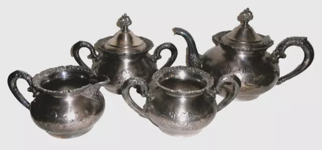 Victorian Van Bergh 1898 Tea Set ~ 4 pc  Silverplate ~ Sugar Creamer Waste Bowl