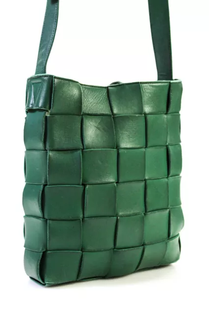 Bottega Veneta Womens Intrecciato Cassette Messenger Handbag Green Leather 3