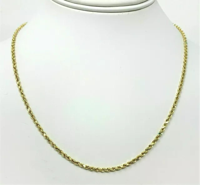 14K Solid Yellow Gold Necklace Rope Chain Solid Necklace Diamond Cut 20"