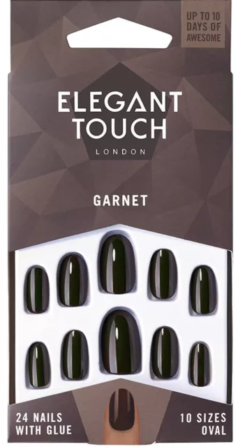 24 faux ongles  Garnet ELEGANT TOUCH London avec colle, 10 tailles