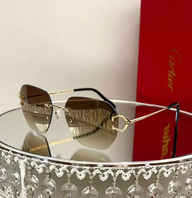 Mens Cartier Big C Sunglasses Gold Brown Lens Square Eyewear Original Business
