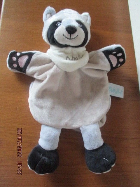 doudou marionnette panda  gris blanc beige noir  baby  Nat'  neuf