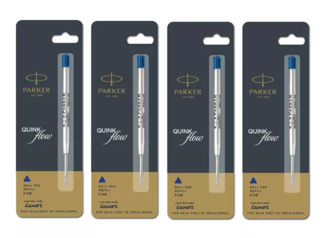 4X Parker Quink Flow Ball Point Pen BP Refill Refills Fine Nib Blue Ink