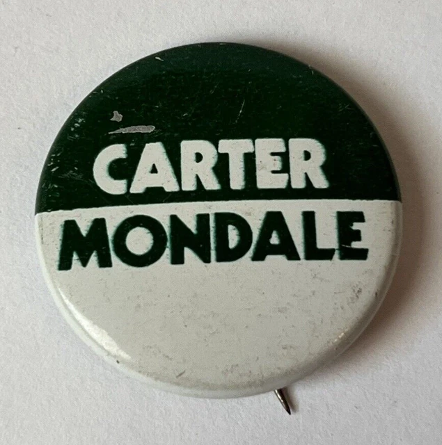Vintage Jimmy Carter Mondale Presidential Campaign Pin Button 1 1/8" Green White
