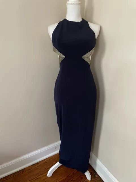 Niteline Della Women's Blue Sleeveless Halter Neck Cross Back Maxi Dress Size 4