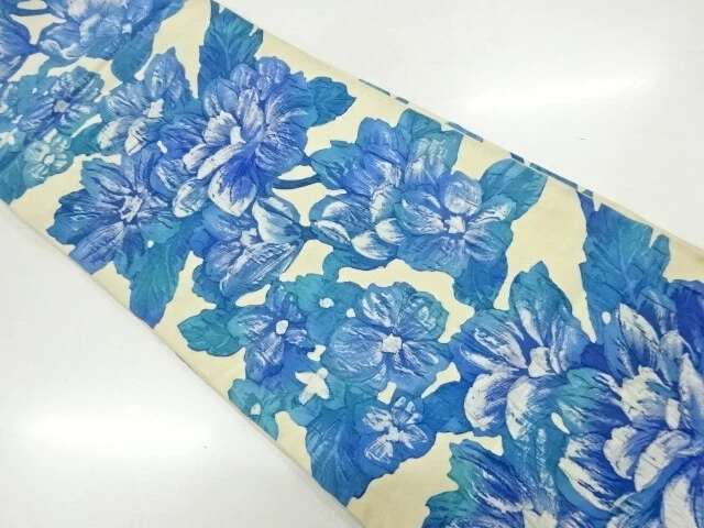 47959# Japanese Kimono / Antique Fukuro Obi / Woven Flower