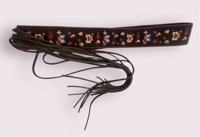 Vtg Y2K American Eagle Womens M/L Brown Floral Fringe Leather Belt Boho Festival