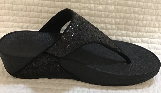 Fitflop Lulu Shimma Glitter Toe-Thong Black Size Us 6
