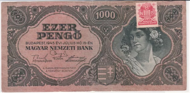 Hungary  1000 pengo 1945 circulated banknote P-118 paper money