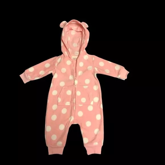 Carters Baby Infant Girls Hooded Jumpsuit Size 3-12 Months Pink Soft Warm Comfy