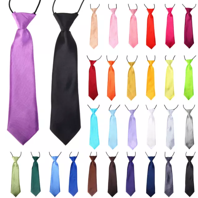 Boys Classic Satin Elastic Neck Tie for Wedding Prom  Children School Kids Tie