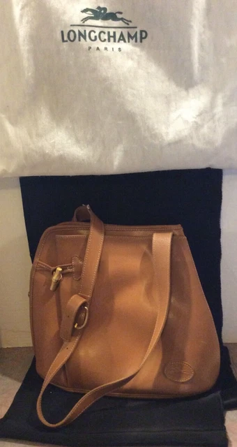 Longchamp Tan / Brown Leather Handbag with Shoulder Strap & Dust Bag