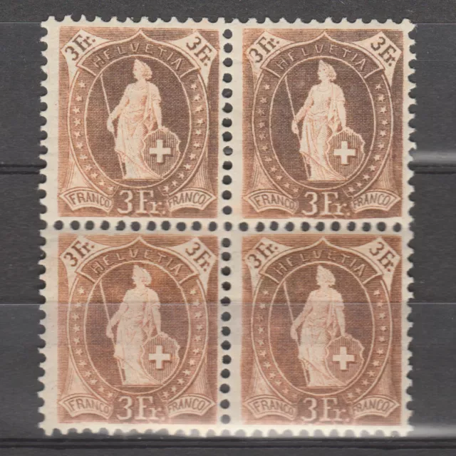 Schweiz 1905 Mi  80D Zum 92C S Helvetia 3Fr Braun im 4 Block mit Attest