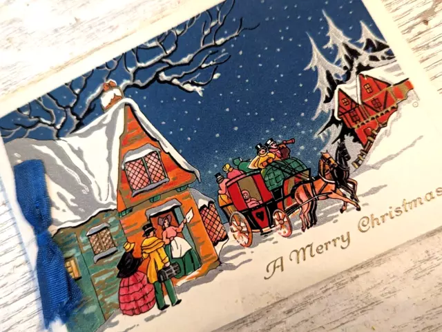 Vintage Horse & Carriage Snow Scene 1940's Used Christmas Greeting Card (EB5040)