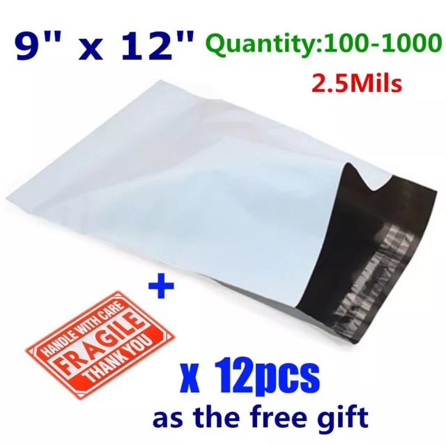 100-1000 9x12 Poly Mailers Shipping Envelopes Self Sealing Plastic Bags 2.5 Mil