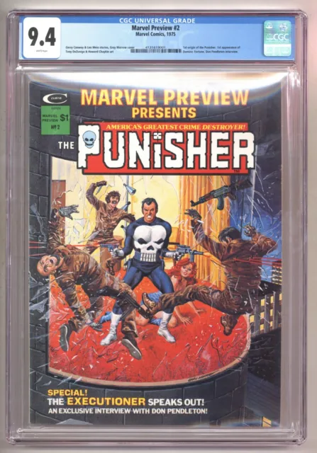 Marvel Preview 2 (CGC 9.4) Punisher origin! 1st Dominic Fortune! 1975 Comic Q900