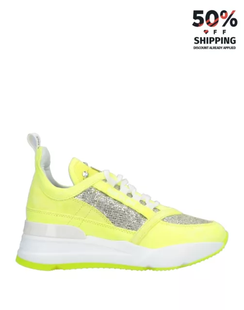RRP €368 RUCOLINE Leather Sneakers US8 UK5 EU38 Yellow Glitter Lace Up