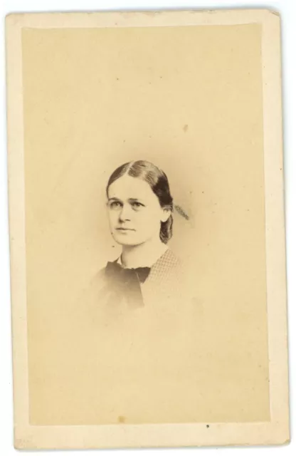 Antique CDV Circa 1860'S Beautiful Young Woman Wearing Bow Brill New York, NY