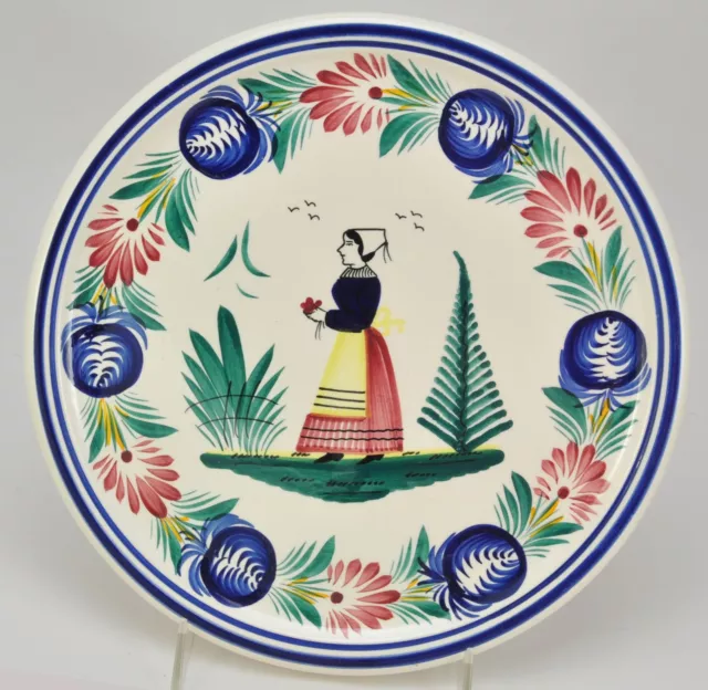 Vintage Henriot Quimper French Faience Hand Painted Round Tray or Chop Plate