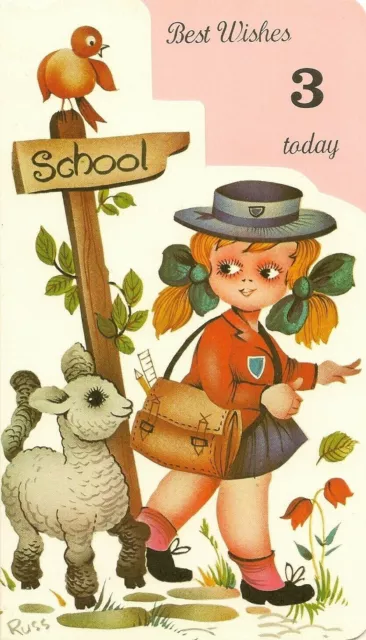 3rd Happy Birthday Vintage Girls Greeting Card 3 Years Old Mary Had Little Lamb