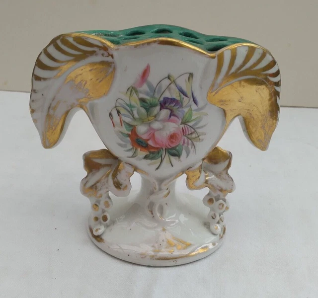 ANCIEN VASE PIQUE FLEURS DE MARIÉE DECOR FLORAL EN PORCELAINE DE PARIS XIX ème