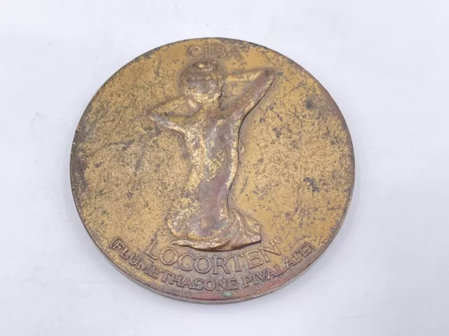 Vintage CIBA LOCORTEN BRONZE MEDALLION, MEDALLIC ART Co. NEW YORK SEMI NUDE