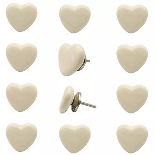 Forma Corazón Pomos de Cerámica para Armarios Y Cajón Blanco Roto Paquete 12 Pcs