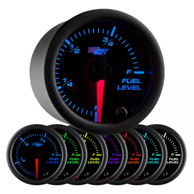 GlowShift 52mm Black 7 Color LED Adjustable Fuel Level Gauge