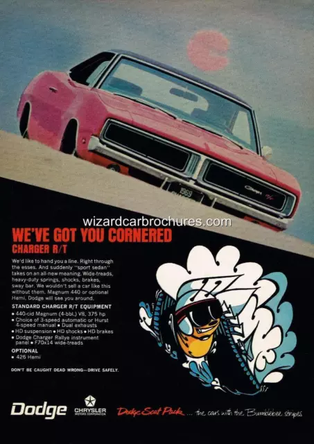 1969 Dodge Charger Rt Mopar Hemi A3 Poster Ad Sales Brochure Advertisement