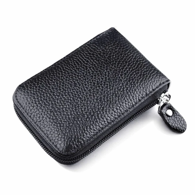Men's Wallet Genuine Leather Credit Card Holder RFID Blocking Zipper Thin Pocket 8