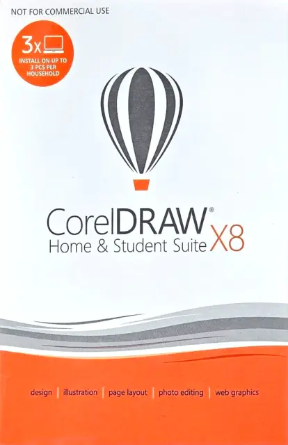 CorelDRAW Home & Student Suite X8 Graphic Design Editing Layout PC DVD drive NEW