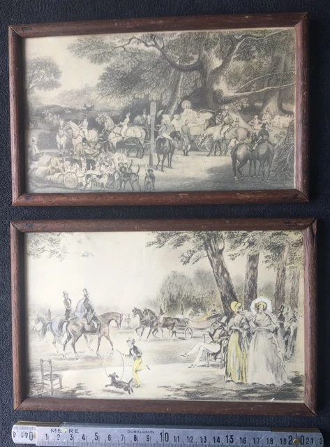 "Promenade au Bois" Naudy "Chasse en société" deux gravures XIXe