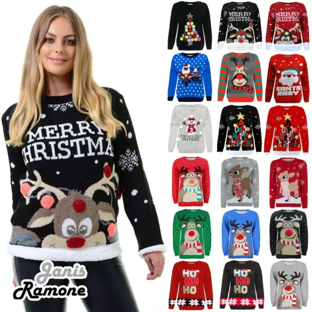 Nuovo Donna Unisex Natale 3D Pom Pom a maglia Novità Xmas Saltatore Maglione Top