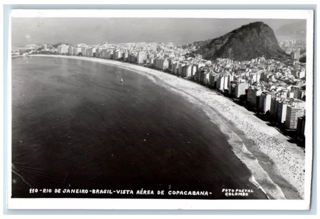 Rio De Janeiro Brazil Postcard Copacabana Aerial View 1961 RPPC Photo