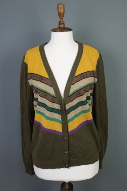 Weekend Max Mara Wool Brown Striped Cashmere Knit Cardigan Sweater Size XL