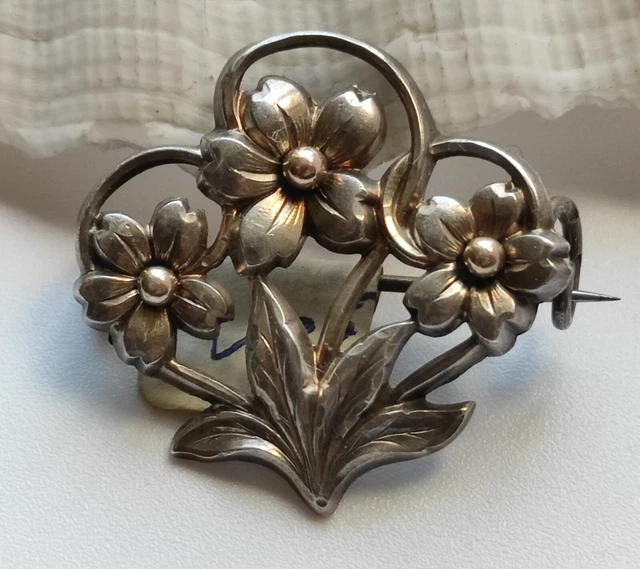 Ancienne broche en argent massif Vintage sterling silver brooch Art Nouveau Deco