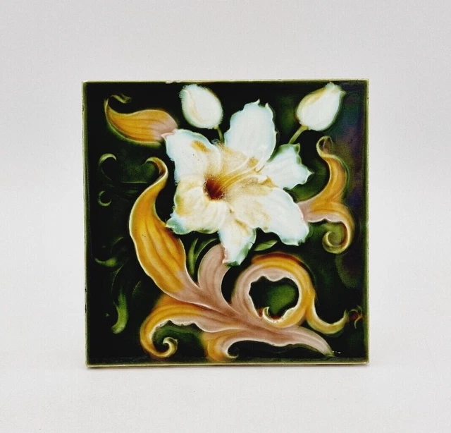 Art Nouveau Moulded Majolica Tile by Henry Richards C1908 AE5 2
