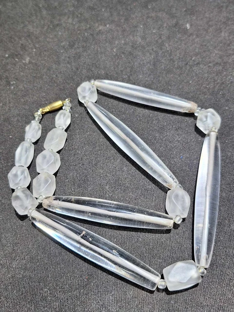 top Etnhic OLD Antique Roman clear crystal long bicon excavation bead necklace