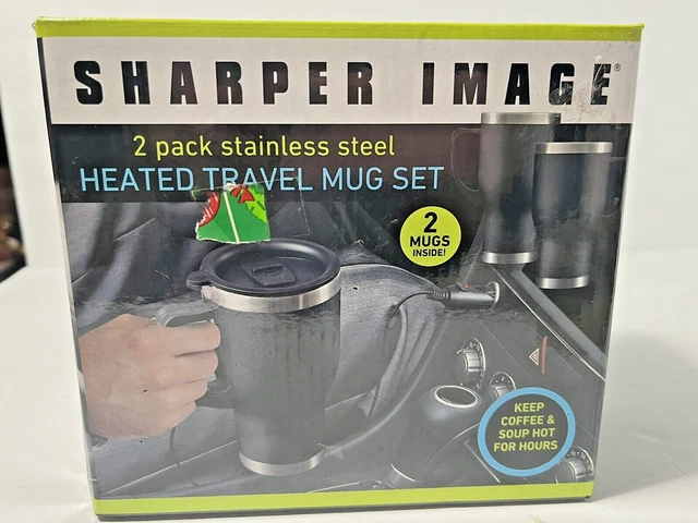 Sharper Image Set of Stainless Steel Heated Travel Mugs - Black