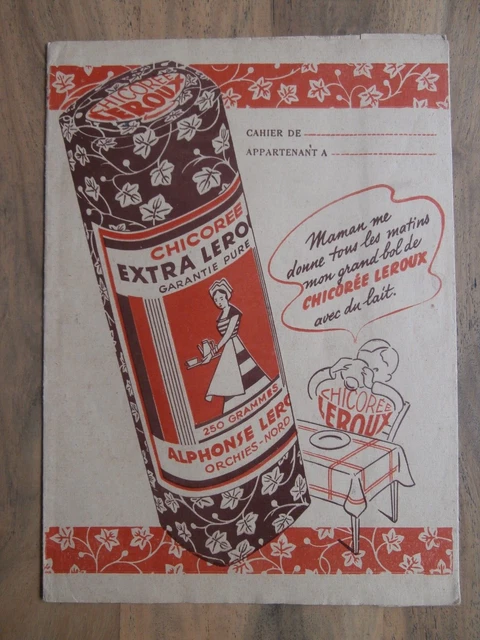 Protège-Cahier Publicitaire Vintage Chicorée Leroux – 24x18 Cm – État Correct