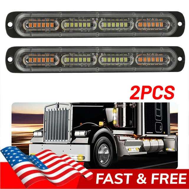 2PCS Amber/White 24LED Car Truck Emergency Warning Hazard Flash Strobe Light Bar