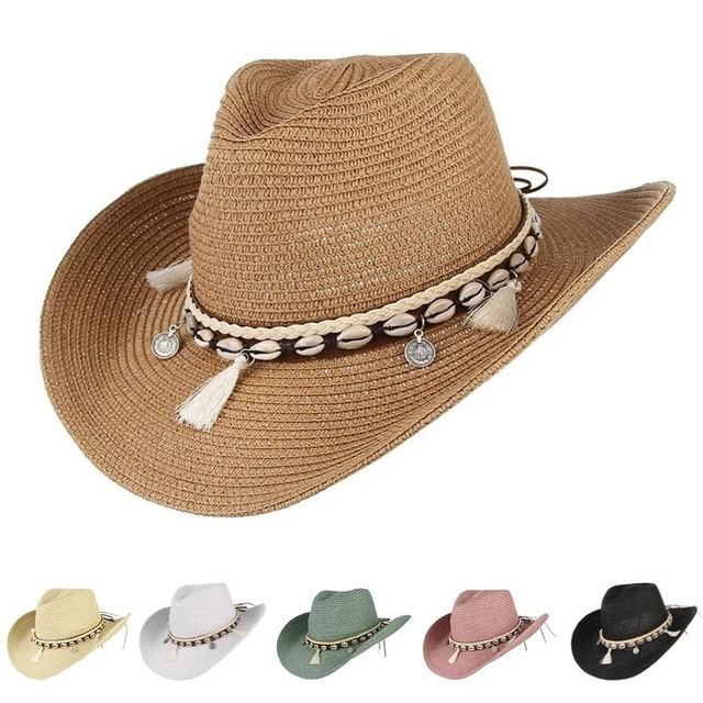 Straw Bucket Beach Sun Protection Visor Cap Summer Western Cowgirl Cowboy Hat
