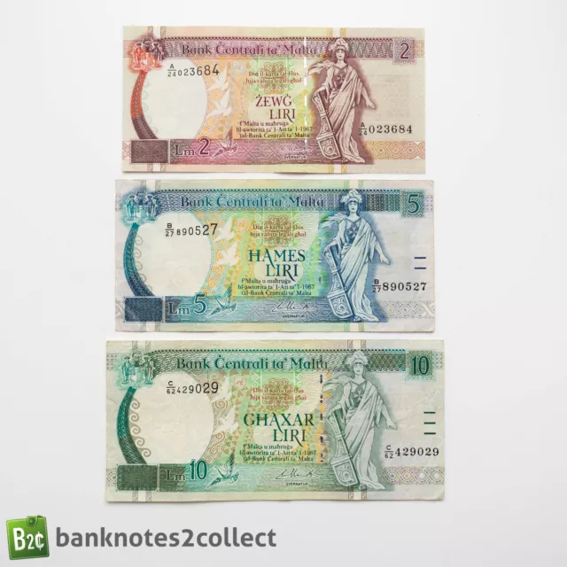 MALTA: Set of 3 Maltese Lira Banknotes.